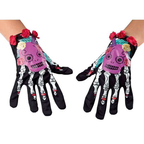 Αποκριάτικα Γάντια Σκελετός με Λουλούδια